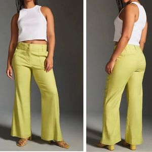Anthropologie Chartreuse Flare Pants